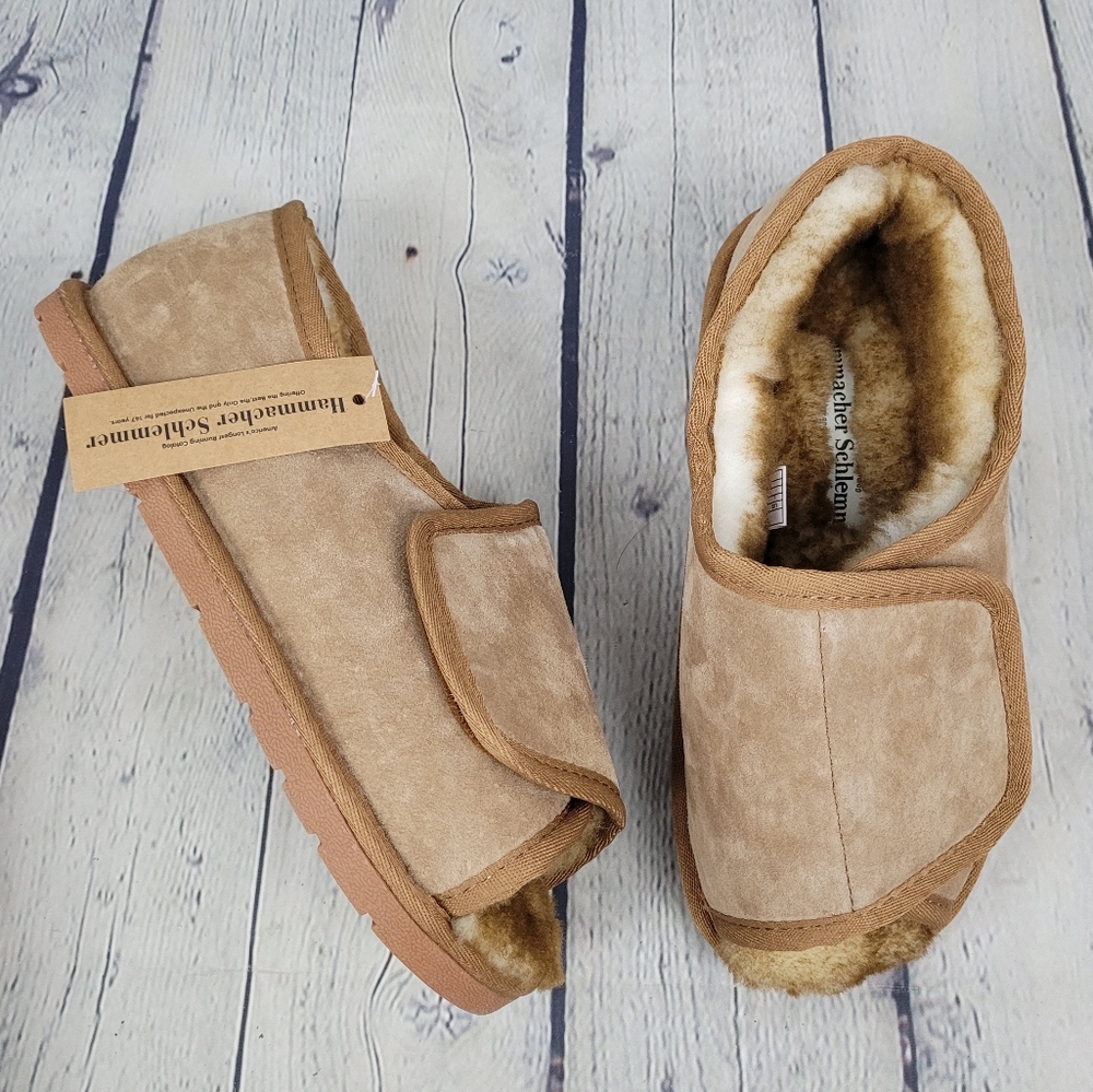 HAMMACHER & SCHLEMMER | sheepskin shearling suede adjustable open toe sl…